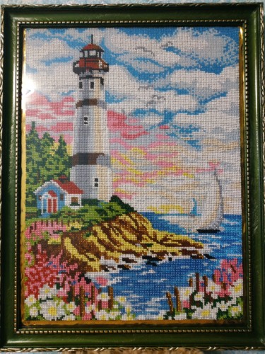 Маяк Textile Art titled "Маяк" by Валентина Журавская, Original Art, Embroidery Mounted on Other rigid panel
