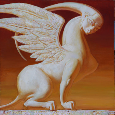 Painting titled "Sphinx" by Vasiliy Hapov, Original Artwork, Oil Mounted on Wood Stretcher frame