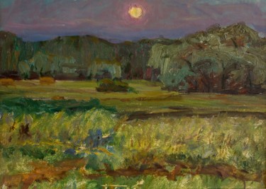 Картина под названием "The moon came up" - Vasiliy Strigin, Подлинное произведение искусства, Масло
