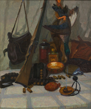 Painting titled "Hunting still life" by Vasiliy Strigin, Original Artwork, Oil