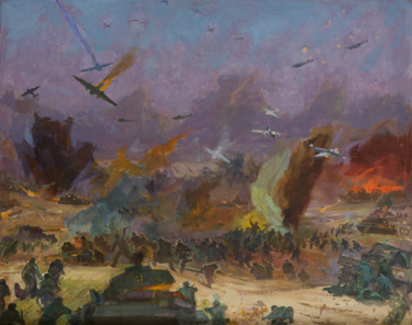Painting titled "The fight near Kuzm…" by Vasiliy Strigin, Original Artwork, Oil