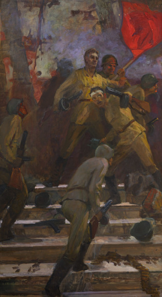 Painting titled "The battle" by Vasiliy Strigin, Original Artwork, Oil