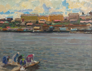 Картина под названием "On Kineshemka river" - Vasiliy Strigin, Подлинное произведение искусства, Масло