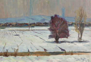 Painting titled "A thaw in winter" by Vasiliy Strigin, Original Artwork, Oil