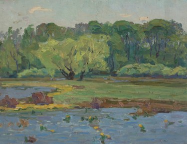 Картина под названием "Willows in spring" - Vasiliy Strigin, Подлинное произведение искусства, Масло