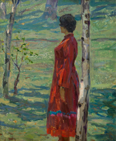 Painting titled "In the grove" by Vasiliy Strigin, Original Artwork, Oil