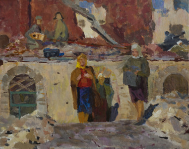 Painting titled "Stalingrad after th…" by Vasiliy Strigin, Original Artwork, Oil