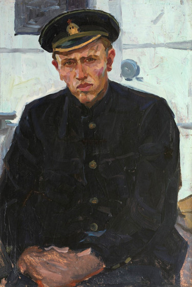 Schilderij getiteld "The captain of the…" door Vasiliy Strigin, Origineel Kunstwerk, Olie