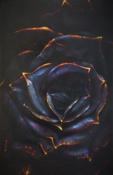 Painting titled "Black Rose" by Vasily Luchkiv, Original Artwork, Oil