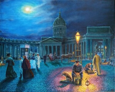 Peinture intitulée "Старый фонарщик / O…" par Vasily Nikolaevich Zhdanov, Œuvre d'art originale, Huile