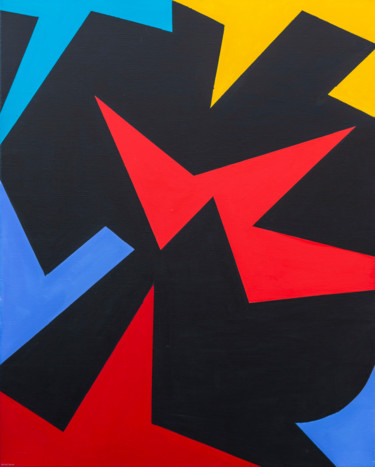 Painting titled "Polygones sur noir…" by Michel Vassal, Original Artwork, Acrylic