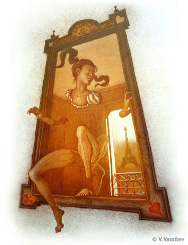 Druckgrafik mit dem Titel "Alice" von Vesselin Vassilev, Original-Kunstwerk, Radierung