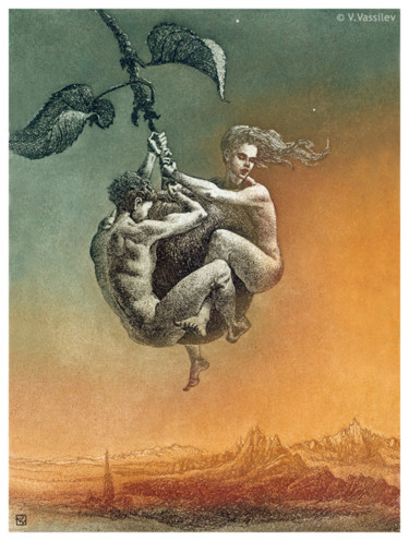 Gravures & estampes intitulée "Adam and Eve" par Vesselin Vassilev, Œuvre d'art originale, Eau-forte