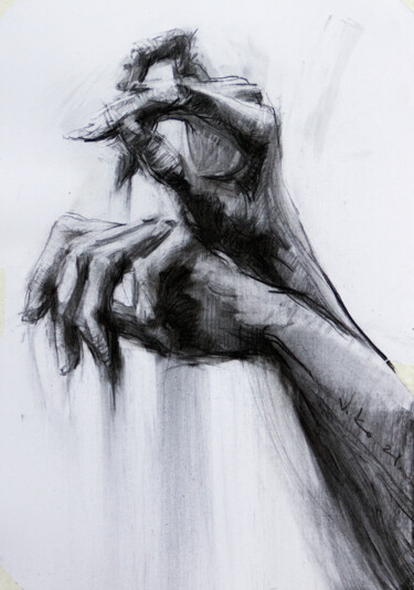 Drawing titled "Рука Руку Миє #7" by Vasyl Kovach, Original Artwork, Charcoal