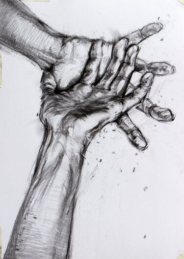 Dessin intitulée "Рука Руку Миє #9" par Vasyl Kovach, Œuvre d'art originale, Fusain