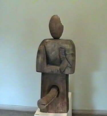 Sculptuur getiteld "UKRAINIAN KOSSAK" door Vasyl, Origineel Kunstwerk, Hout