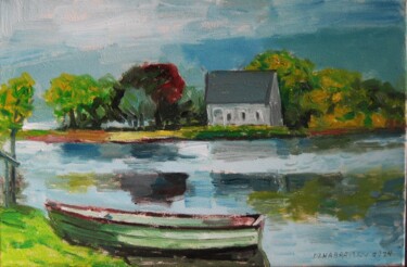 Painting titled "Boat" by Vasyl, Original Artwork, Oil