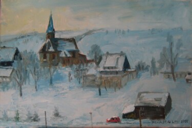 Painting titled "Winter village" by Vasyl, Original Artwork, Oil