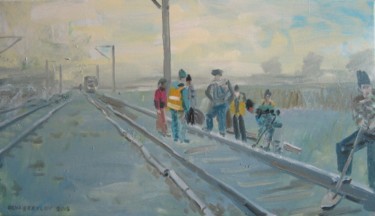 Pintura intitulada "railway workers" por Vasyl, Obras de arte originais, Óleo