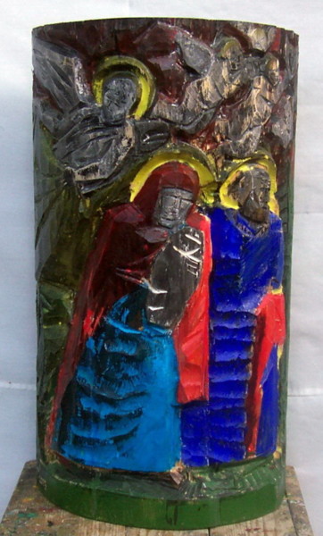 Skulptur mit dem Titel "Relief semicircular" von Vasyl, Original-Kunstwerk, Holz