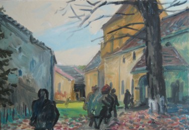 Pintura intitulada "'MONASTERY VISITORS…" por Vasyl, Obras de arte originais, Óleo