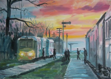 Painting titled "early train" by Vasyl, Original Artwork