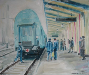Painting titled "railway station" by Vasyl, Original Artwork, Oil