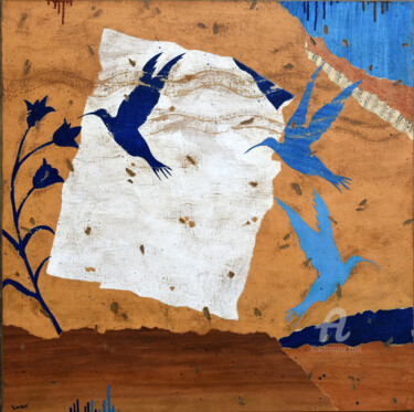 Painting titled "La danse des colibr…" by Laurent Vauxion - Loran', Original Artwork, Acrylic Mounted on Wood Stretcher frame
