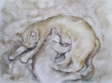 Painting titled "UNE SIESTE EN GRÈCE" by Vavy, Original Artwork, Watercolor