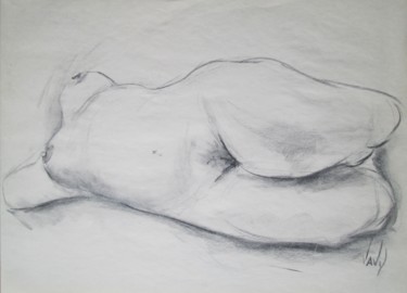 Drawing titled "modele-vivant-no-1-…" by Vavy, Original Artwork, Charcoal