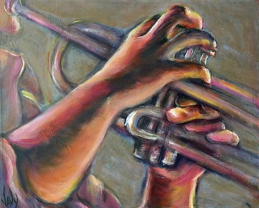 Peinture intitulée "Mains et trompette" par Vavy, Œuvre d'art originale, Acrylique