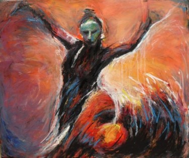 Painting titled "La sirene rouge" by Vavy, Original Artwork, Oil