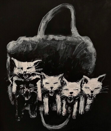 Painting titled "Abandoned kittens" by Vaxo Lang, Original Artwork, Acrylic