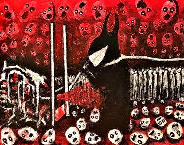 Painting titled "Queue to hell" by Vaxo Lang, Original Artwork, Acrylic