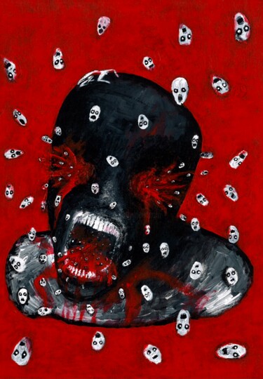 Painting titled "Screaming head" by Vaxo Lang, Original Artwork, Acrylic