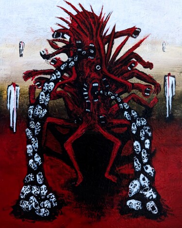 Painting titled "The red parasite" by Vaxo Lang, Original Artwork, Acrylic