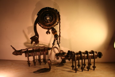 Sculpture intitulée "La nounou Vélocirap…" par Eric Barque, Œuvre d'art originale, Métaux