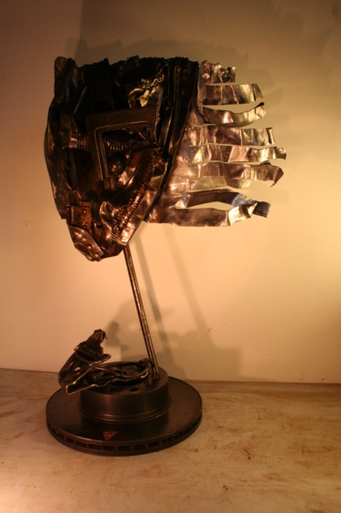 Sculpture titled "cheveux au vent" by Eric Barque, Original Artwork, Metals