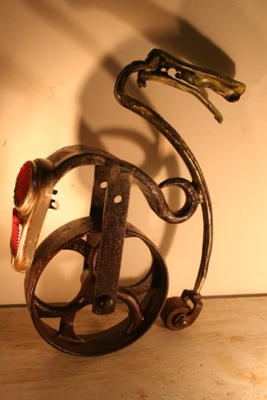 Sculpture titled "le canard à roulett…" by Eric Barque, Original Artwork, Metals