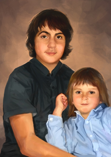 Digital Arts titled "Portrait d'enfants" by Vay, Original Artwork, Digital Painting