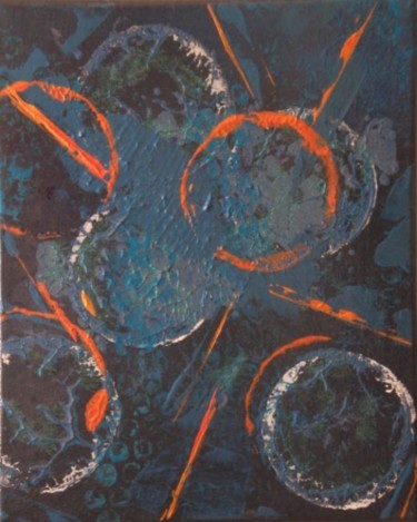 Painting titled "Bubbles in Blue" by Vcasey, Original Artwork