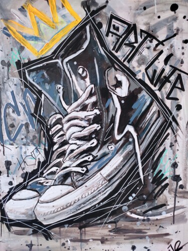 Painting titled "" Street Converse A…" by Vcn_art, Original Artwork, Acrylic Mounted on Wood Stretcher frame