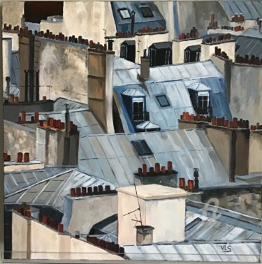 Peinture intitulée "Toits de Paris" par Valerie Sandrin, Œuvre d'art originale, Huile