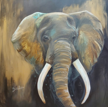 Painting titled "L'éléphant" by Valérie Delbeck Del'Art, Original Artwork, Acrylic Mounted on Wood Stretcher frame