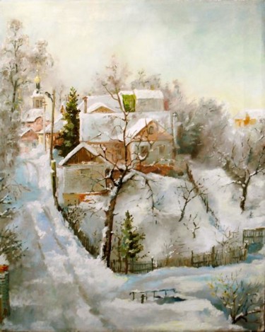 Картина под названием "Зима на моей улице" - Vladimir Denisov, Подлинное произведение искусства