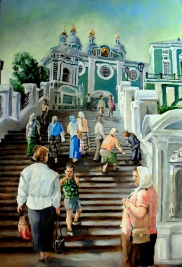 Картина под названием "прихожанеСмоленског…" - Vladimir Denisov, Подлинное произведение искусства