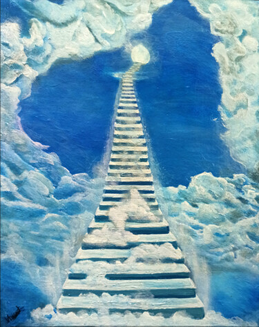 Painting titled "Vers le Ciel" by Valérie Desmet, Original Artwork, Acrylic Mounted on Wood Stretcher frame