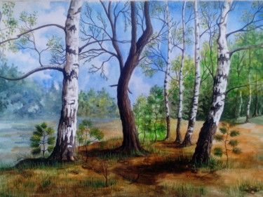 Картина под названием "Весенний пейзаж" - Анастасия Агишева, Подлинное произведение искусства, Акрил