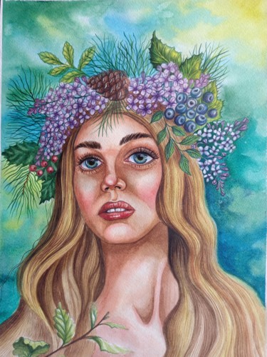 Картина под названием "Девушка весна" - Анастасия Агишева, Подлинное произведение искусства, Акварель