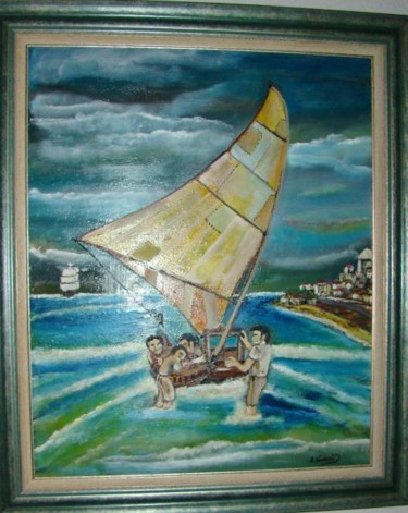 Peinture intitulée "départ à la pêche" par Charles Van-Den-Torren, Œuvre d'art originale